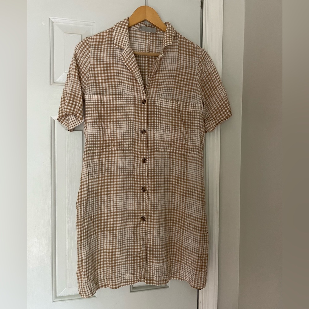 Everlane Linen Workwear Dress in Iced Coffee Grid